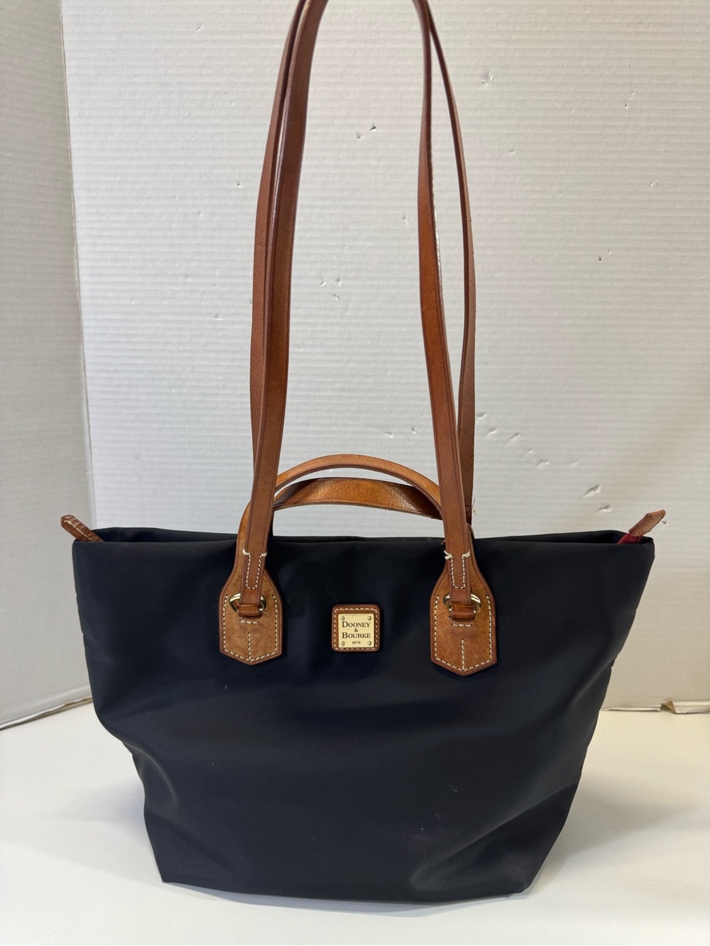 Dooney & Bourke windham leighton Black nylon Tote with Brown Leather Handles*